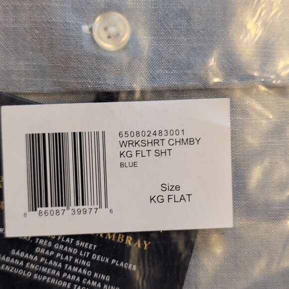 NWT Ralph Lauren King Flat Sheet Workshirt Chambray Blue - Picture 3 of 7